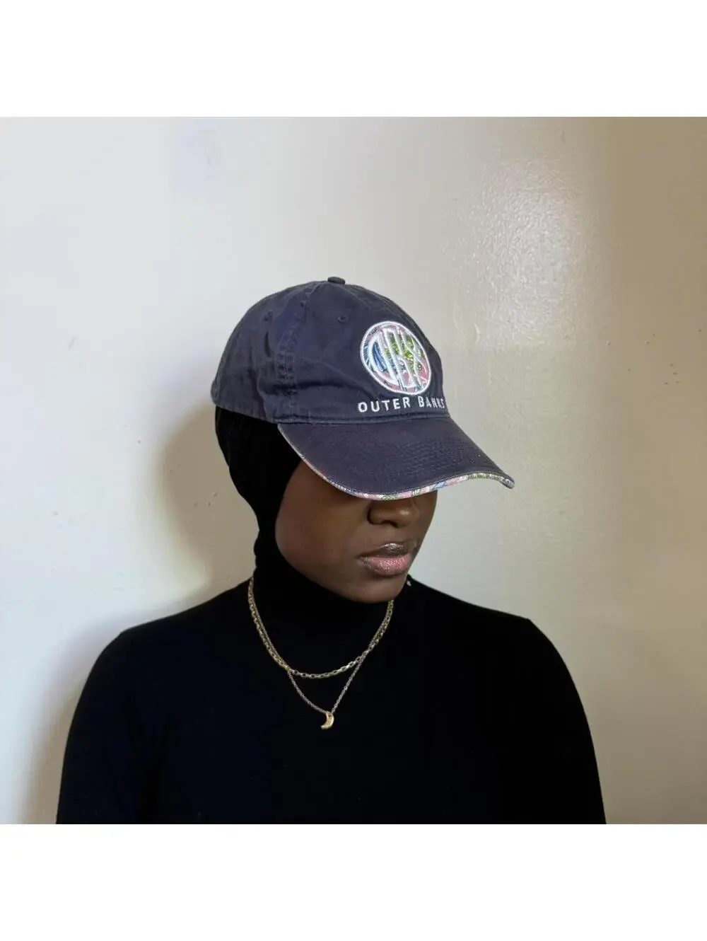 Vintage Outer Banks Navy Blue Dad Hat with‎ Turtle Seahorse Underbrim